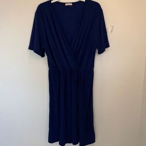 Classic Navy Wrap Dress - Women Plus Size 2X Feminine Flowy Colorful lightweight
